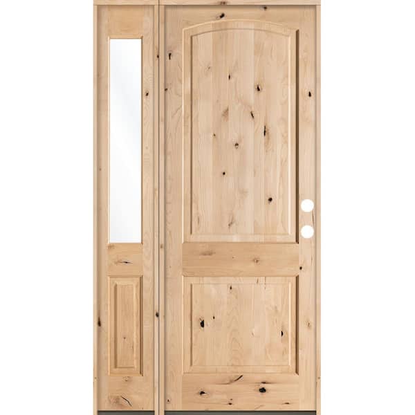 Krosswood Doors 56 in. x 96 in. Rustic Knotty Alder Unfinished Left-Hand Inswing Prehung Front Door with Left-Hand Half Sidelite