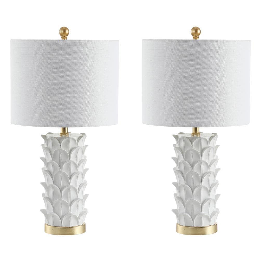 SAFAVIEH Nico 25 in. White Leaf Table Lamp with Off-White Shade (Set of 2)  TBL4116A-SET2 The Home Depot