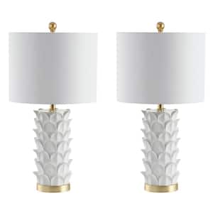 Nico 25 in. White Leaf Table Lamp with Off-White Shade (Set of 2)