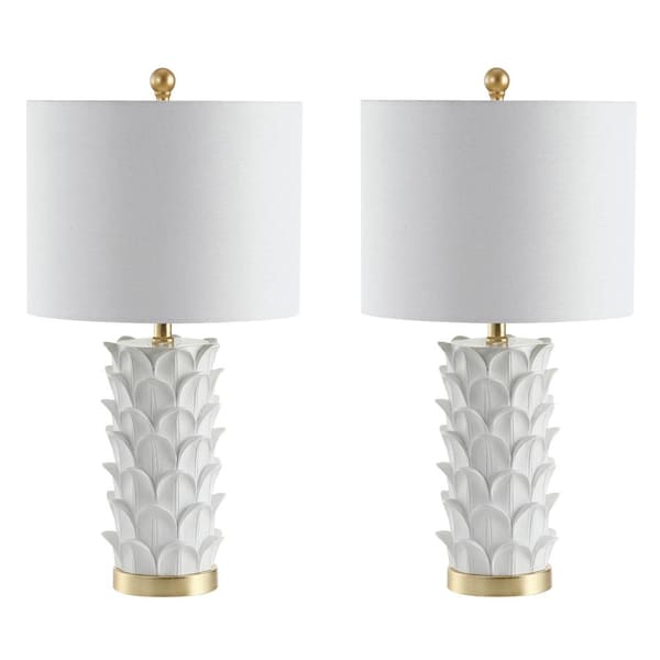 SAFAVIEH Nico 25 in. White Leaf Table Lamp with Off-White Shade (Set of 2)
