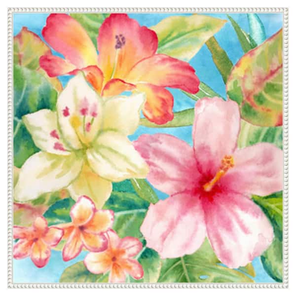 Amanti Art Tropical Island Florals by Cynthia Coulter 30 in. W x 30 in. H. Canvas Wall Art Print Framed in White