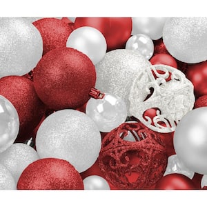 Red and White Christmas Hanging Ornament Balls Shatterproof with Metal Ornament Hooks for Indoor/Outdoor Tree (100-Pack)