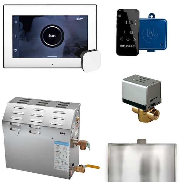 Mr. Steam MS (XButler) 6 kW (6000-Watt) Steam Shower Generator Package with iSteamX Control in White Matte Black