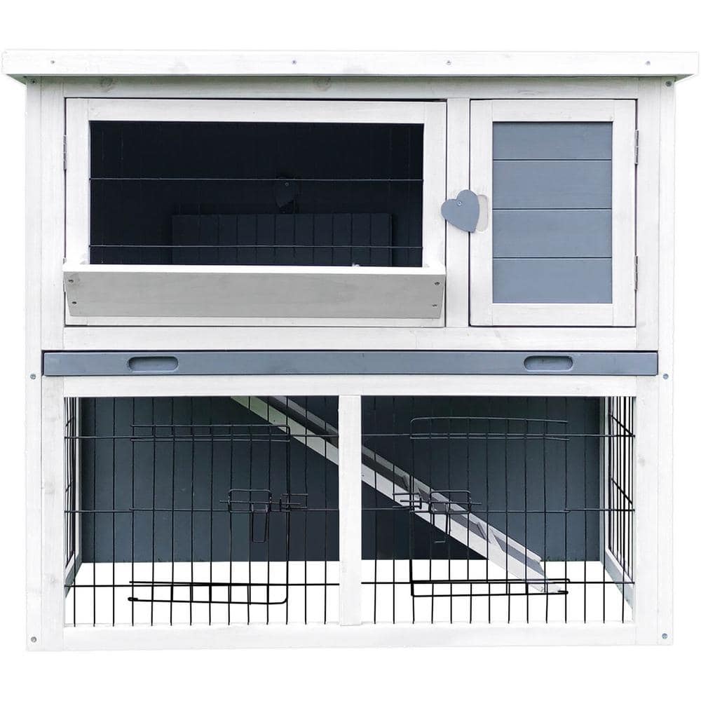 Gray and White Wooden 2-Story Chicken Coop with Ramp
