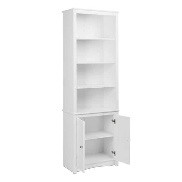 Prepac 80 In White Wood 6 Shelf, Bookshelves With Doors And Drawers