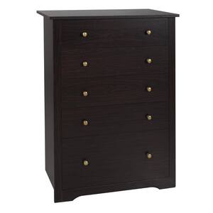 5-Drawer Espresso Chest of Drawers Dresser with Large Drawer 39.5 in. H x 15.6 in. W x 29.9 in. D
