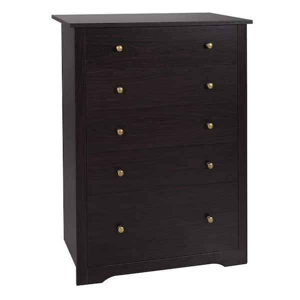 VEIKOUS 5-Drawer Espresso Chest of Drawers Dresser with Large Drawer 39.5 in. H x 15.6 in. W x 29.9 in. D