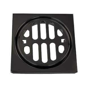 4-1/4 in. Snap-In Shower Tile Square with 3-1/2 in. OD Round Strainer Grid Drain Cover, Matte Black