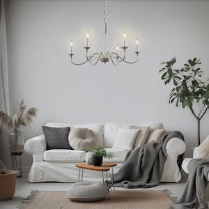 6-Light Nickel Candle Rustic Industrial Iron Chandeliers for Dining Room Living Room