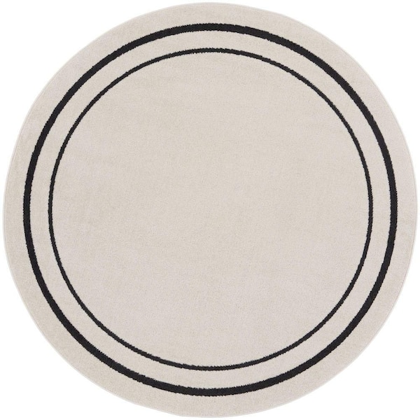 Nourison Nourison Essentials Ivory/Black 8 ft. x 8 ft. Solid Contemporary Round Area Rug