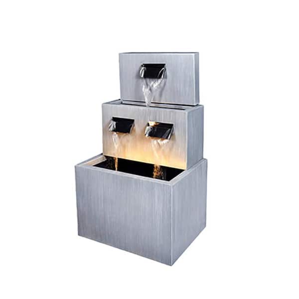 Unbranded 3-Tiered Floor Indoor/Outdoor Water Fountain Metal Water Fountain with LED