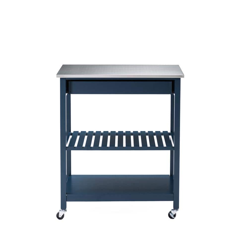 Navy Blue Stainless Steel Top Kitchen Cart with Storage