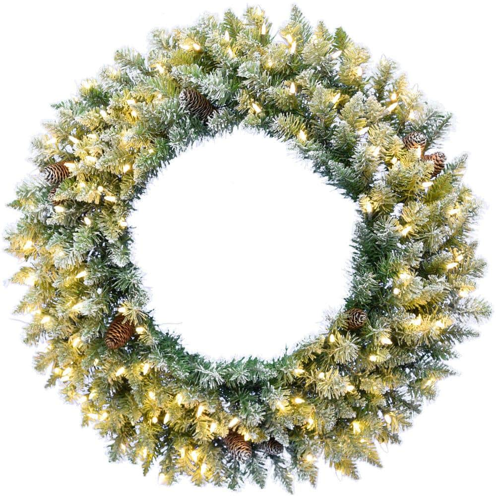 Fraser Hill Farm 48 in. Pre-Lit LED Artificial Christmas Wreath with Pinecones