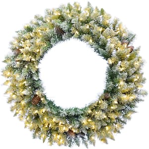 48 in. Pre-Lit LED Artificial Christmas Wreath with Pinecones