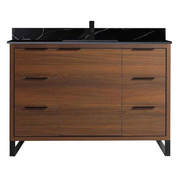 FINE FIXTURES Opulence 48 in. W x 18 in. D x 33.5 in. H Single Sink Bath Vanity in Walnut Ebony with Black Marble Top