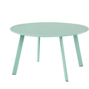 Mint Green Round Metal Large Outdoor Coffee Table, Weather Resistant Side Table for Balcony, Porch, Deck, Poolside