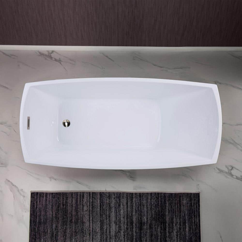 White Acrylic Freestanding Single Slipper Soaking Tub with Brushed Nickel Trim