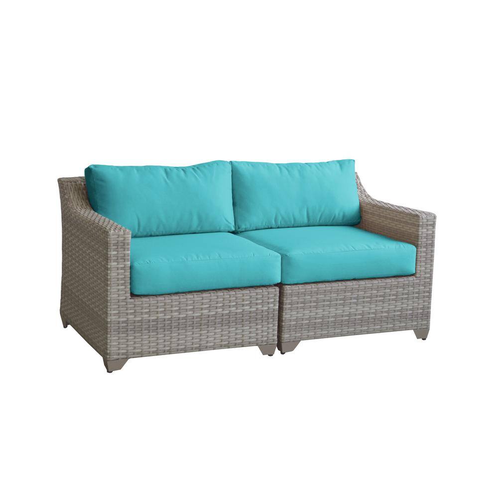 Aruba Blue Cushioned Wicker Outdoor Loveseat
