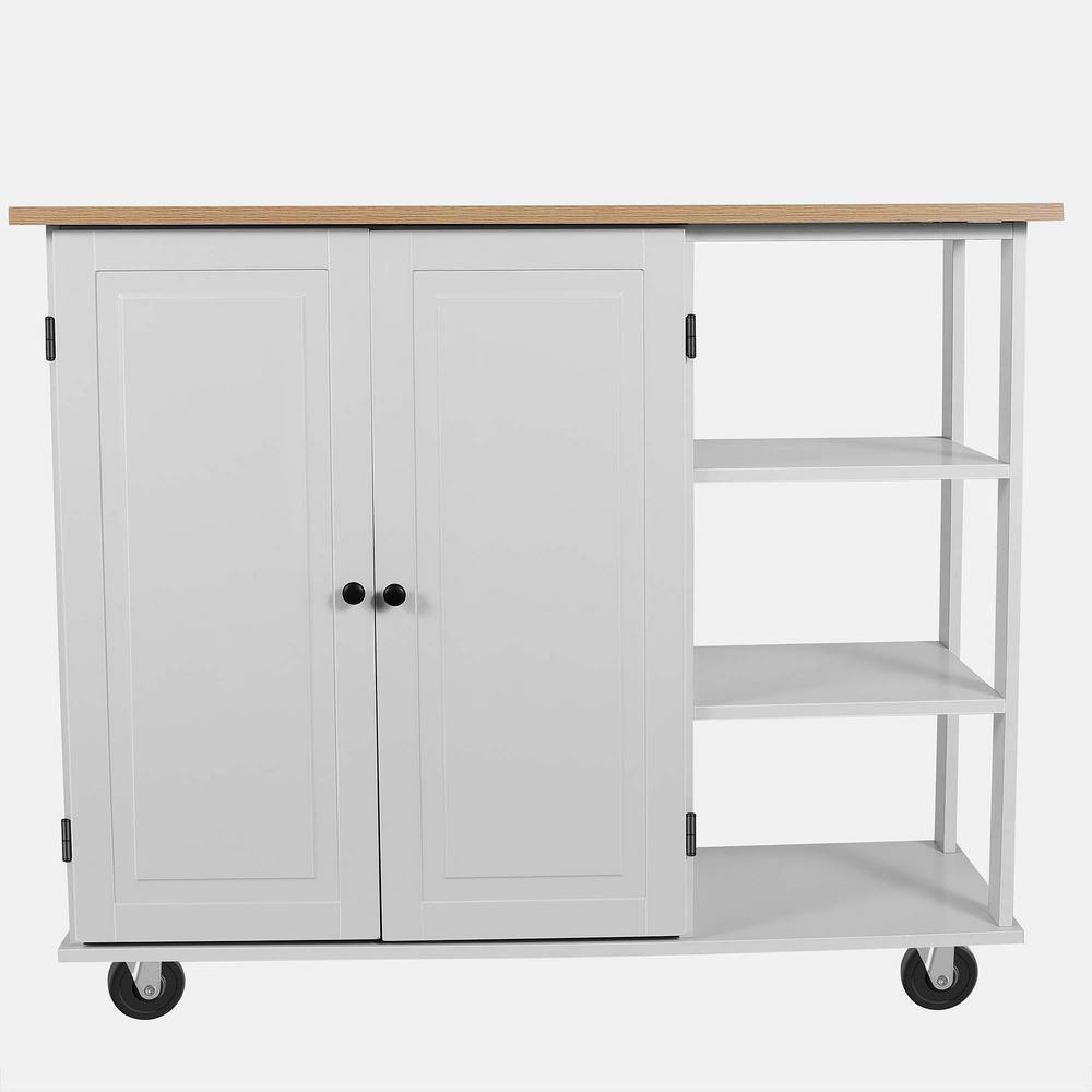 Vennie White Kitchen Island with Large Trolley W1034190 The Home Depot