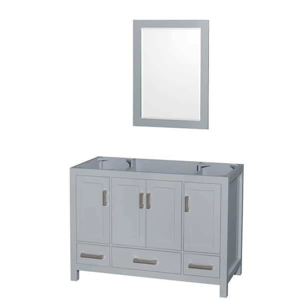 Wyndham Collection Sheffield 47 in. W x 21.5 in. D x 34.25 in. H Single Bath Vanity Cabinet without Top in Gray with 24" Mirror