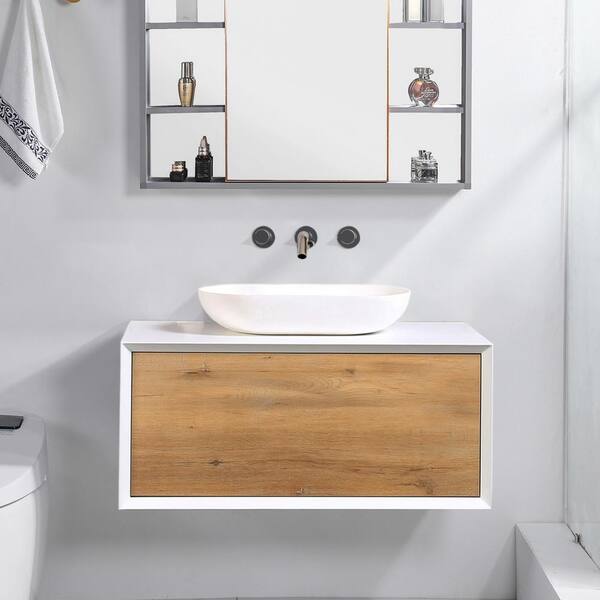 Satico 36 in. W x 22 in. D x 16 in. H Wall-Mounted Bath Vanity in White ...