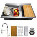 Handmade All-in-One Topmount Stainless Steel 33 in. x 22 in. Single Bowl Kitchen Sink w/ Spring Neck Faucet, Accessory