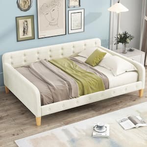 Button-Tufted White Wood Frame Full Size Velvet Upholstered Daybed with Additional Support Legs