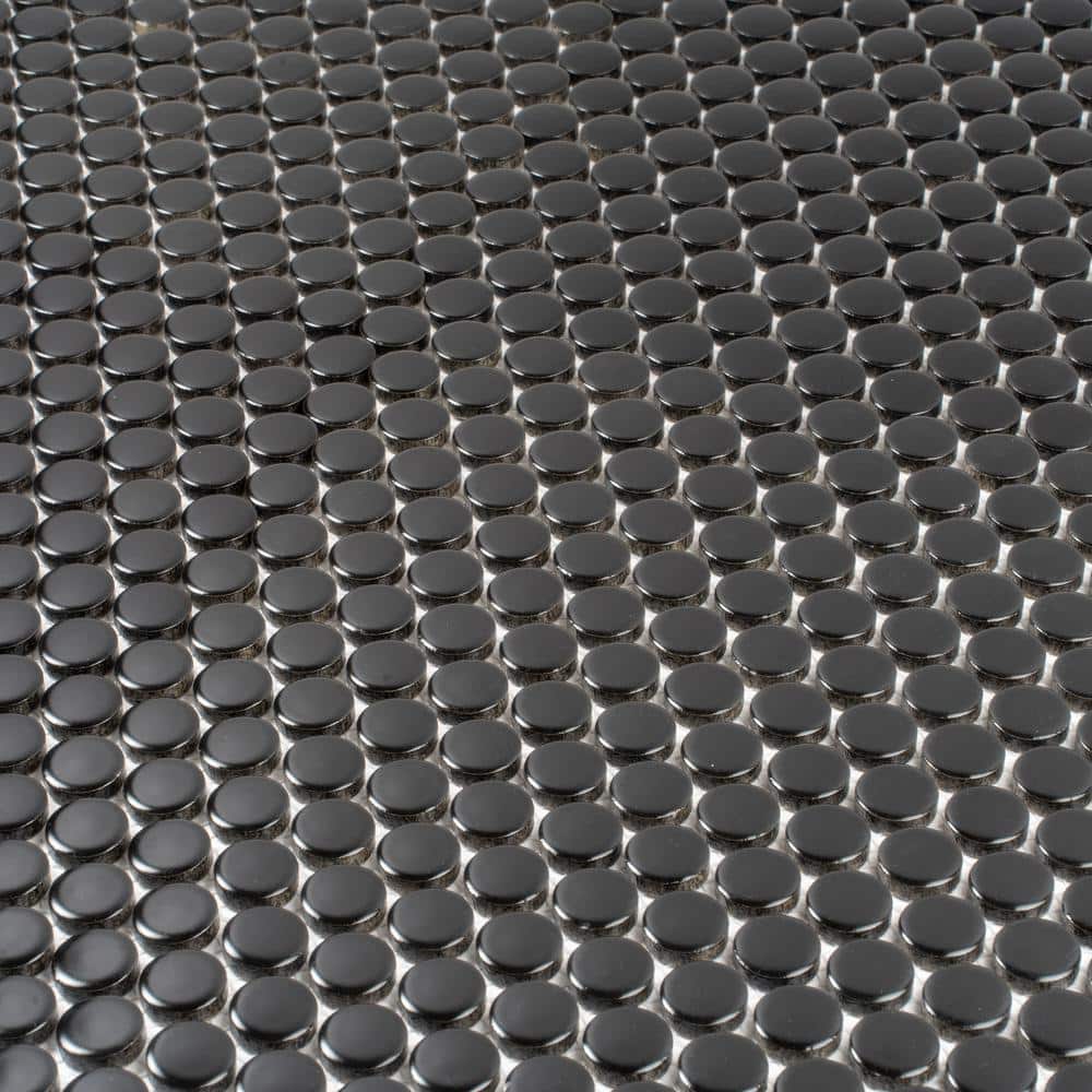 Cirkel 11.46'' x 12.4'' Glossy Black Porcelain Penny Tile Mosaic