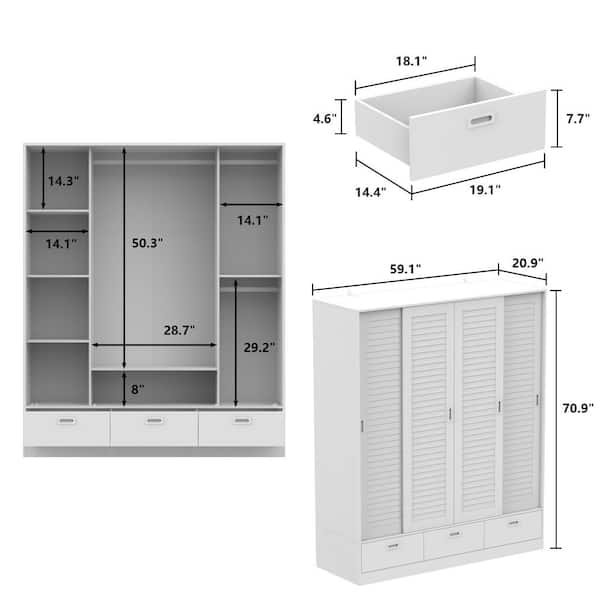 FUFU&GAGA Contemporary 4-Door Wardrobe Closet with 2 Drawers, Durable PB  Board Construction, Distressed Paint Finish, Hanging Rods in the Armoires  department at