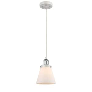 Cone 60-Watt 1 Light White and Polished Chrome Shaded Mini Pendant Light with Frosted Glass Shade