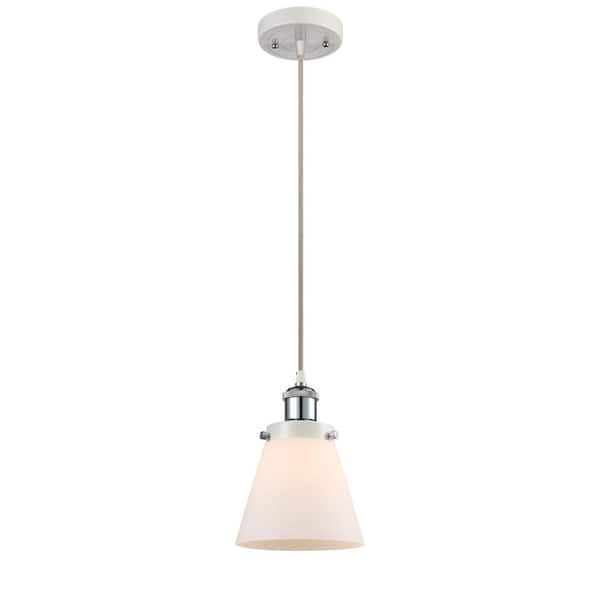 Innovations Cone 60-Watt 1 Light White and Polished Chrome Shaded Mini Pendant Light with Frosted Glass Shade