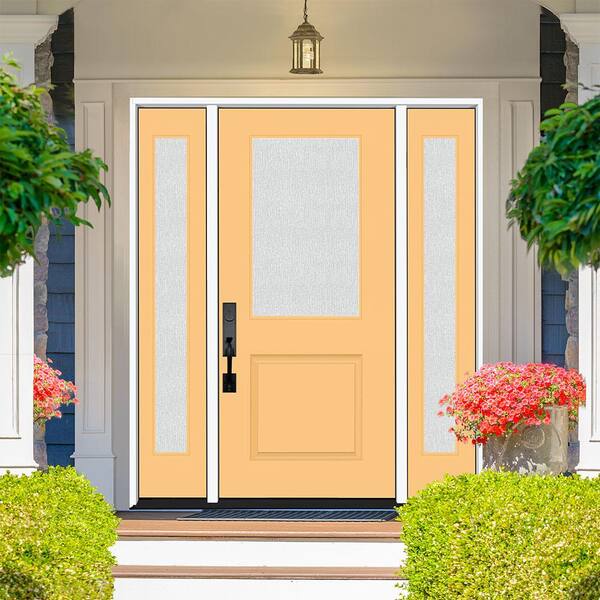 Legacy 64 in. W. x 80 in. 1/2 Lite Rain Glass RHIS Primed Jackfruit Finish Fiberglass Prehung Front Door Db 12 in. SL