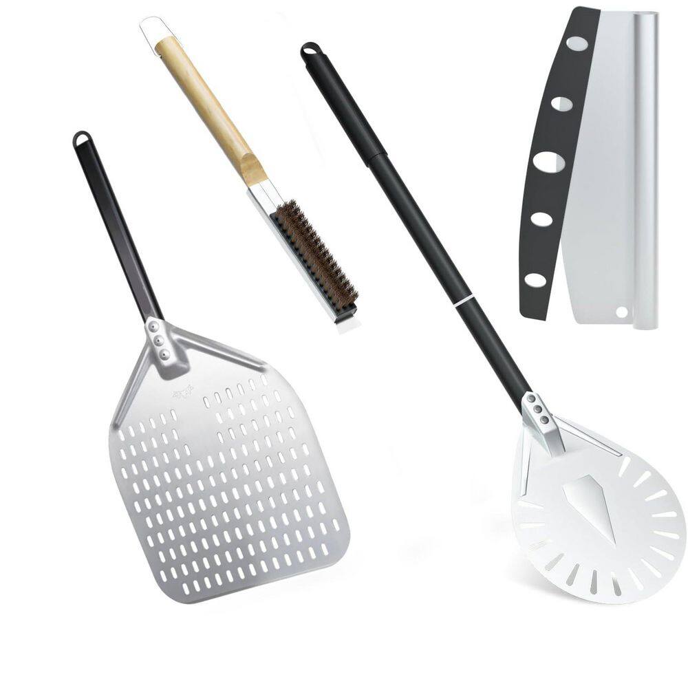 Pizza Oven Accessories Set Aluminum Silver Pizza Peel with Nonstick Coating and Pizza Stone Brush 4 Piece Kit price history on PriceWatchPro