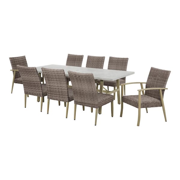 Hampton Bay Solace Hill 9-Piece Padded Wicker Outdoor Dining Set