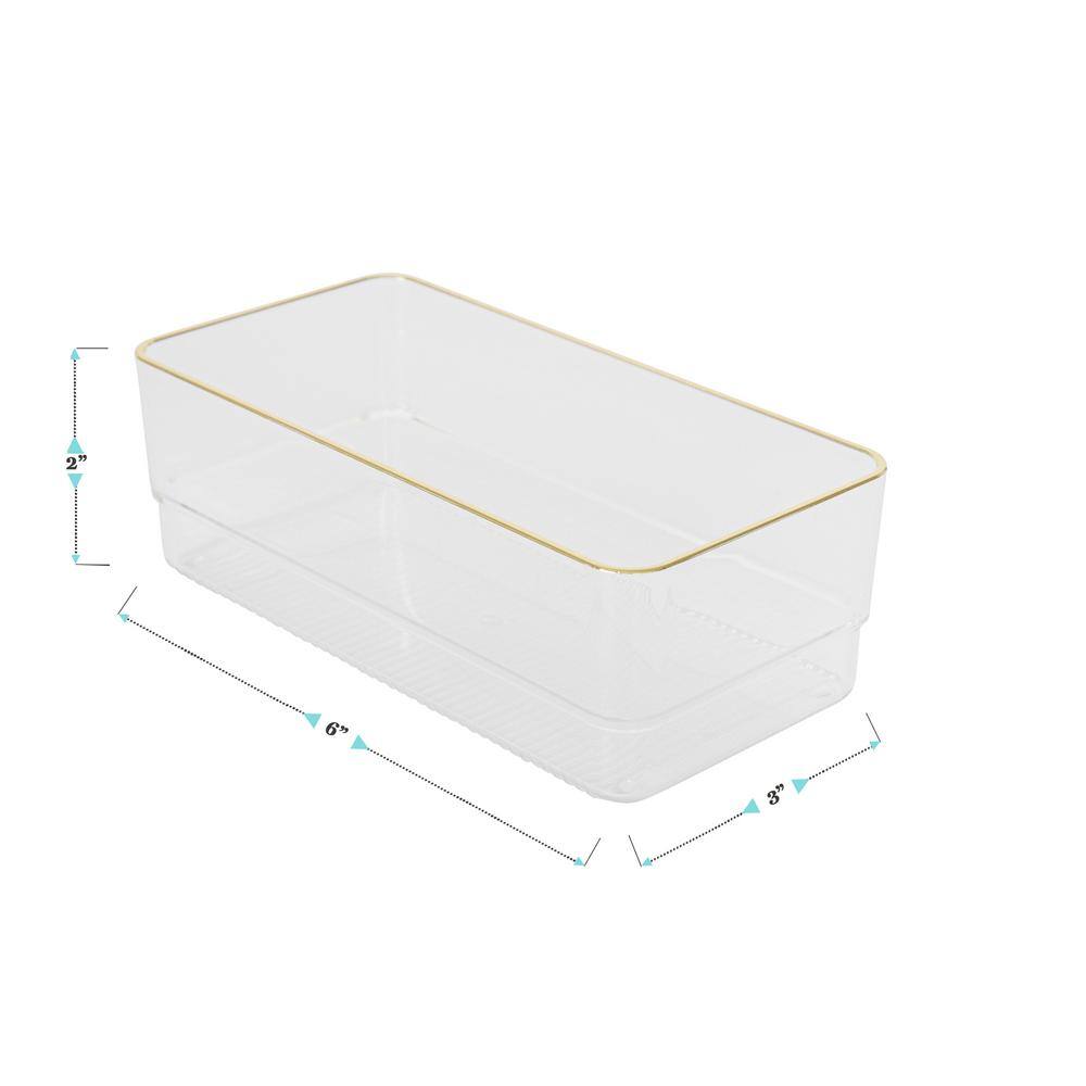 Clear Plastic Stackable Desk Drawer Organizers with Gold Trim, 6 Pack