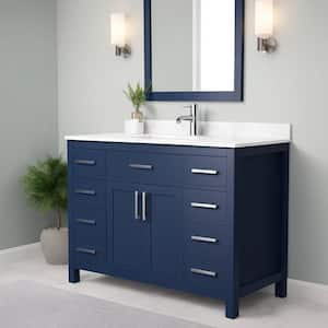 Beckett 48 in. W x 22 in. D x 35 in. H Single Sink Bathroom Vanity in Dark Blue with Carrara Cultured Marble Top