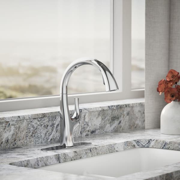 Avi 13.5 in. Single Handle Pull Out Sprayer Kitchen Faucet with 180° Spout Swivel in Polished Chrome