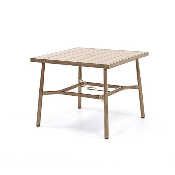 ChillPavilion Sunset Retreat Beige Aluminum Outdoor Dining Table with Umbrella Hole