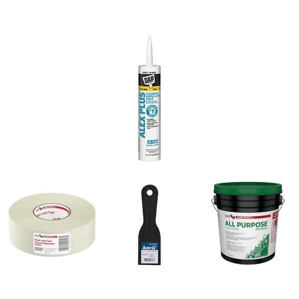 Drywall Joint Tape, Plastic Putty Knife, Joint Compound and Acrylic Latex Caulk Repair Kit (4-Piece Set)