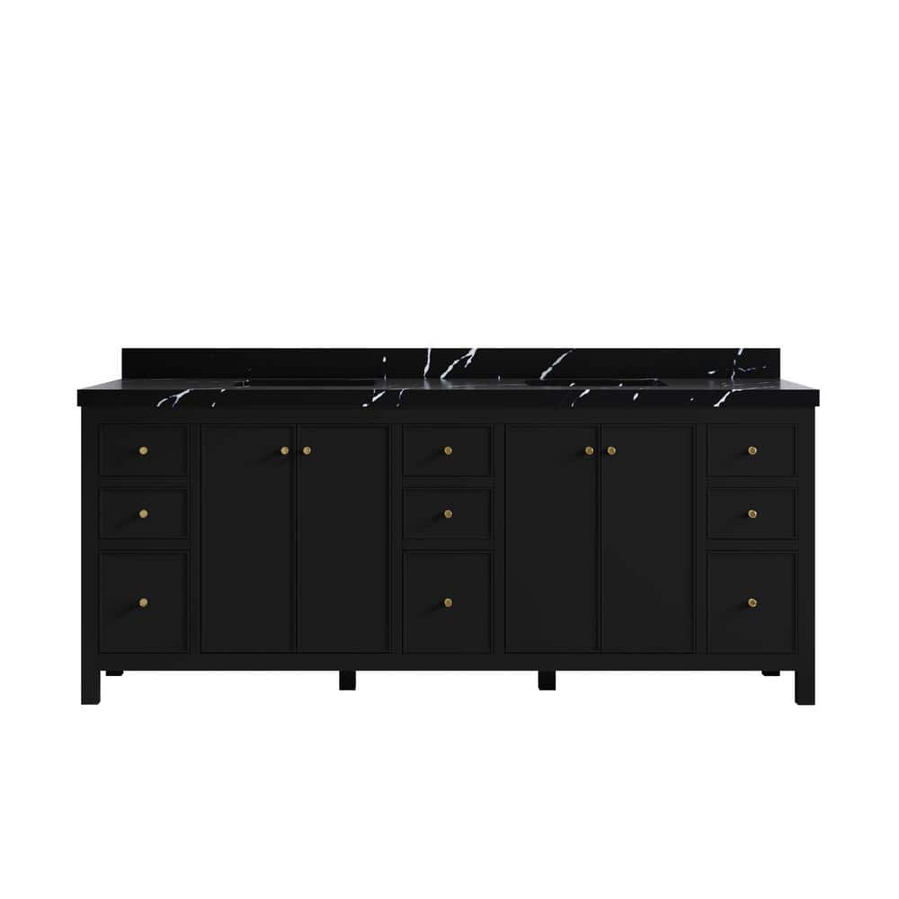 Chicago Black Double Bowl Sink Bathroom Vanity with Calacatta Countertop