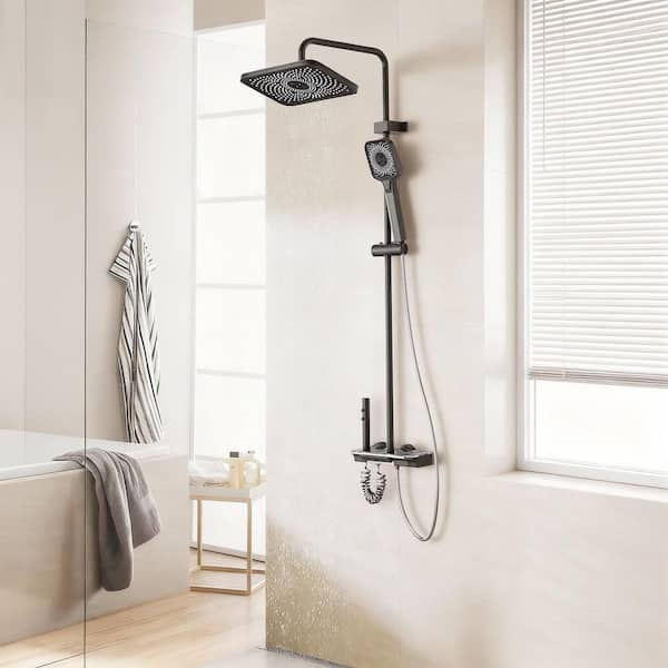Kingdely Single-Handle, 2-Spray with 2.5 GPM 10 in. Wall Mount Dual Top Shower, Bath Shower Heads Set in Black with Valve