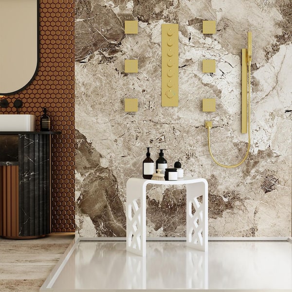16.5 in W Freestanding Hollow Shower Seat, Solid Surface Stool in Matte White