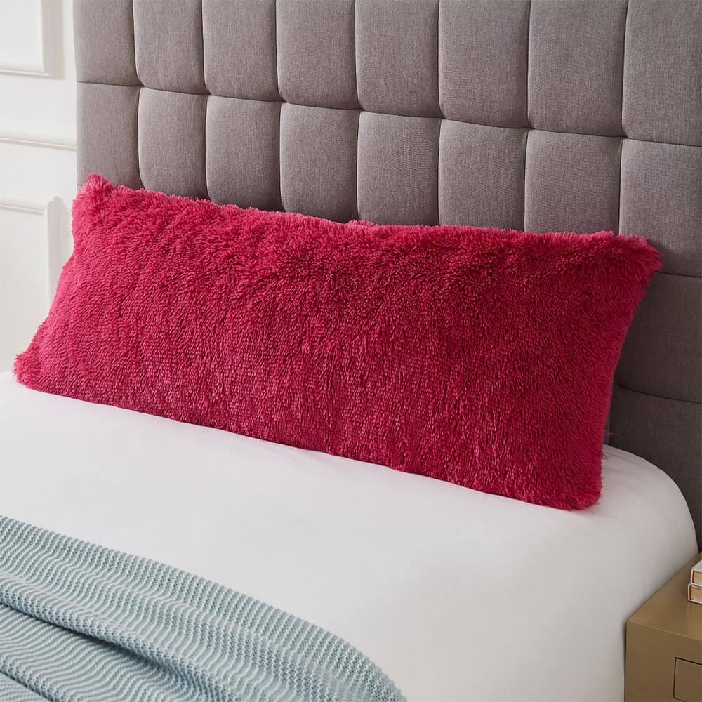 Hot Pink Plush Faux Fur Body Pillow with Removable Cover, 20" x 54"