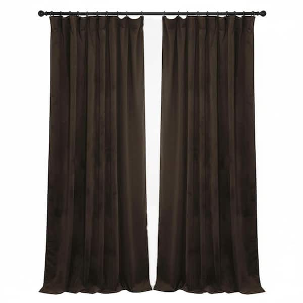 Brown Velvet Solid Color 52 in. W x 84 in. L Room Darkening Curtain (Set of 2 Panels)