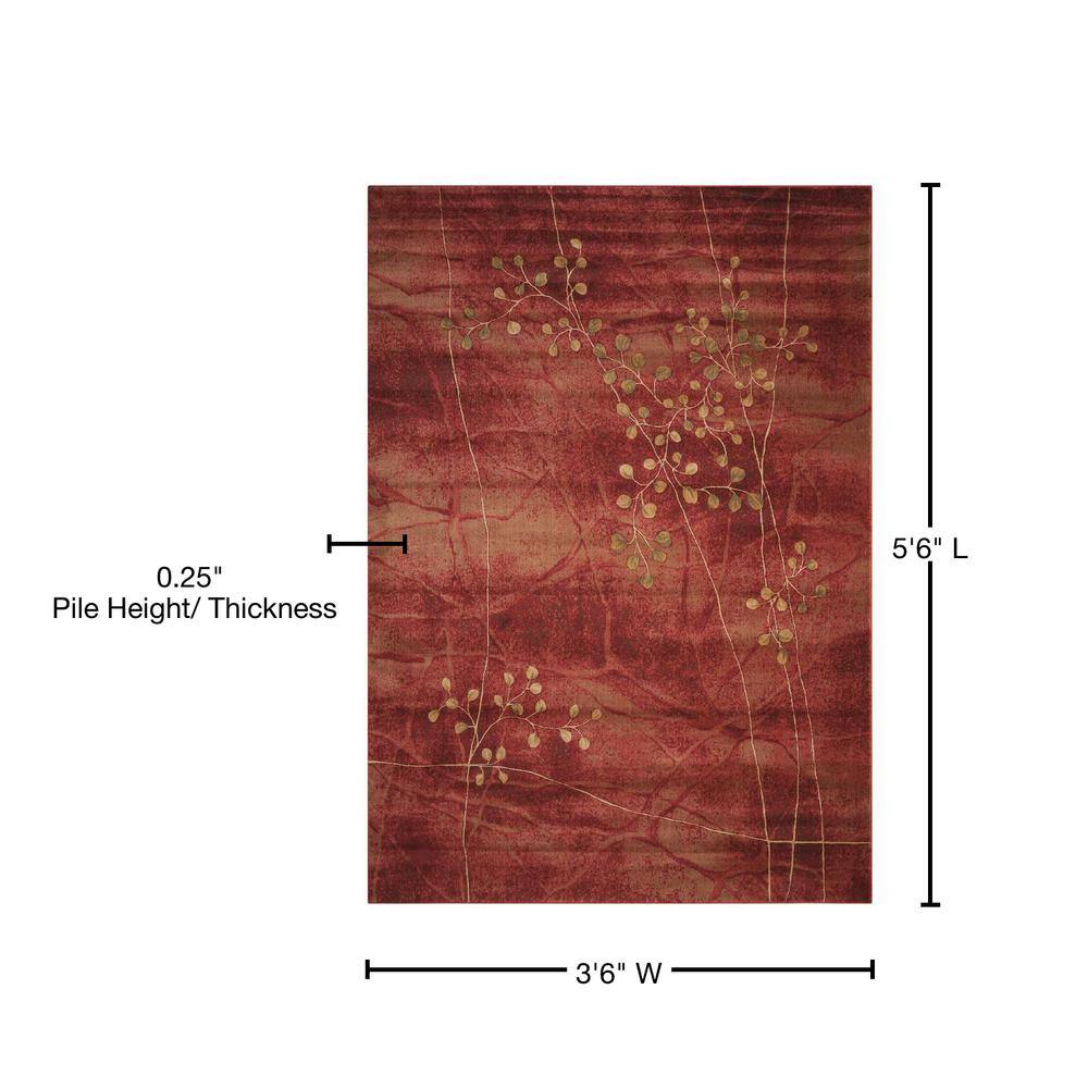 Flame Red and Brown Synthetic Medium Rectangular Rug