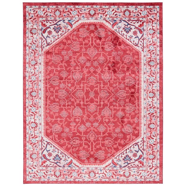 Brentwood 8 ft. x 10 ft. Blue/Red Oriental Ornate Border Area Rug