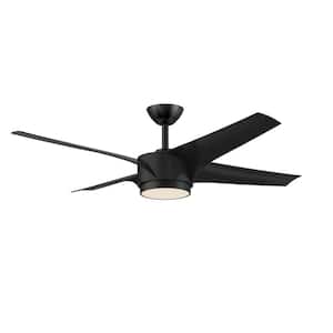 Vela 52 in. Outdoor Black Standard Ceiling Fan with True White Integrated LED with Remote Included