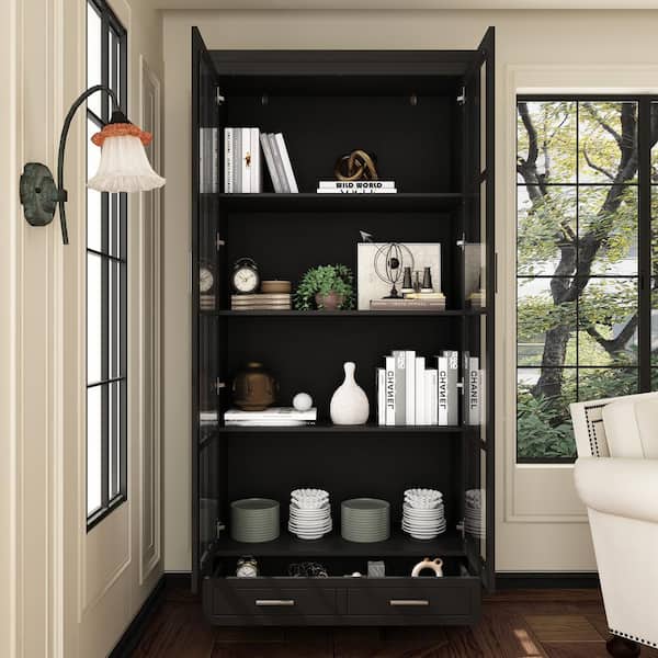 FUFU&GAGA Black Wooden 70.9 in. H 4-Shelf Standard Bookcase FUFU&GAGA Black Wooden 70.9 in. H 4-Shelf Standard Bookcase