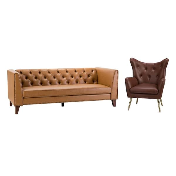 JAYDEN CREATION Frank Brown 83 in. 2-Piece Living Room Set With Classic Flared Arms
