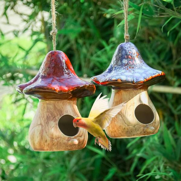 OGETFUUR 2-Piece 7 x 7 in. Ceramic Hanging Decorative Blue and Red